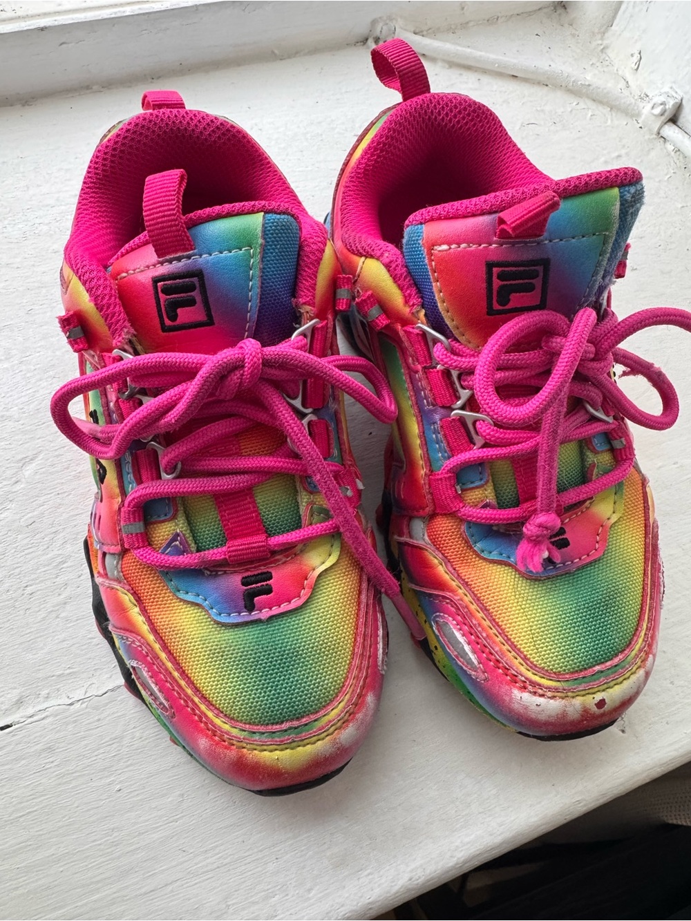 Fila Kids Rainbow Tie-Dye Sneakers with Hot Pink Accents